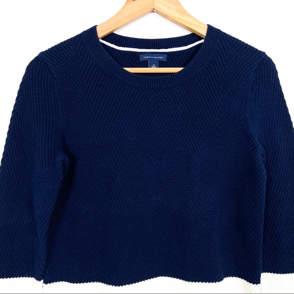 Tommy Hilfiger Color Block Knit Sweater Blue Cream Medium - Picture 4 of 5